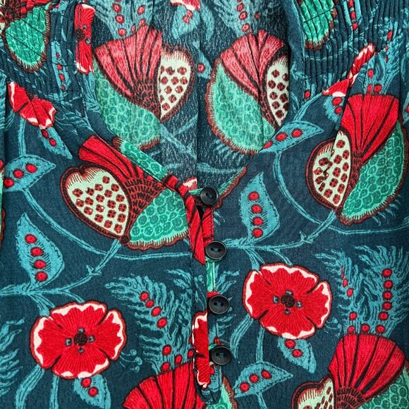 Anthropologie Mave Floral Shirt - Green with Red Floral Patterns, Size Small - Picture 4 of 7